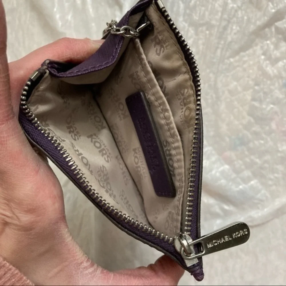 Michael Kors purple/silver ID card key ring wallet